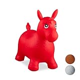 Relaxdays 10024991_47, rot Hüpftier Pferd, inklusive Luftpumpe, Hüpfpferd bis 50 kg, Hüpfpony BPA frei, für Kinder, Hüpfspielzeug, 48 x 26 x 58 cm