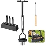 Aerifizierer für Rasen, 3 Kerne mit Bodenschiene, Rasenlüfter Mit einem Reinigungswerkzeug, für Rasen oder Hof Höfe, verdichtete Böden und Rasenflächen im Garten – Garten-Handwerkzeuge,110CM
