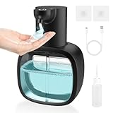Schaumseifenspender Automatisch, Dalugo 500mL No Touch Seifenspender Wandbefestigung ohne Bohren, IPX5 Wasserdicht Seifenspender Elektrisch,USB C Wiederaufladbar Seifenspender Schwarz für Bad Toilette