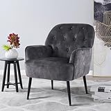 IWMH Sessel Wohnzimmer Schlafzimmer, Lazy Lounge Cocktailsessel Bequemer mit Armlehnen und Einer Seitentasche, Samt Modern dreh Polster Lesesessel mit Metallbeinen (Grau)