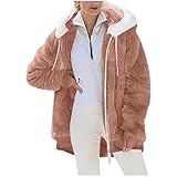 Fleecejacke Damen Warm Revers Plüschjacke Casual Einfarbig Wintermantel Langarm Reißverschluss Fleece Jacke Frauen Teddyfleece Winterjacke Damenjacken mit Taschen