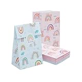 APOMOONS 24 Stück Regenbogen Papier Partytüten, Geschenktüten Faltbarer mit 24 Aufkleber Wiederverwendbare Papiertüten Regenbogen Mitgebsel Tüten für Hochzeit, Party, Geburtstag