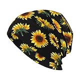 BYTKMRY Sunflower Blooming Flowers Plants Black and Yellow Knit Cuff Beanie Winter Ski Skull Cap, Warm Loose Knit Cap Headwear, Brimless Beanie Cap Men and Women, Yellow,Black, One Size, Gelb,