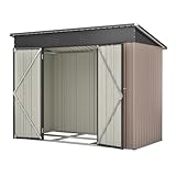Jaxilyn Metall Gerätehaus 229x111x182cm Gerätehaus mit Pultdach,Gartenhaus Geräteschuppen Garten Schuppen Inkl. Metallfundament (ohne Boden), Geräteschrank für Garten,Braun