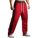 FUNRKLI Sporthose für Herren, Jogger mit Taschen, mittlere Taille, elastischer Fitness-Kordelzug, Retro-Spleißen, lockere, gerade Hose