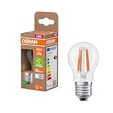 Osram LED-Lampe in klassischer Miniballform, mit dekorativem LED-Filament, Energieeffizienzklasse A, E27, 1.2 W, 255 lm, 4000 K, kaltweiß. Ohne Aufwärmen, sofort 100% Licht.