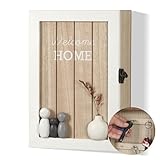 QILICZ Schlüsselkasten Holz Schlüsselbox mit Trockenblumen Schlüsselschrank 6 Schlüsselhaken Schlüsselablage Wand Deko L für Eingang,Flur,Büro Schlüsselhalter Schlüsselbrett