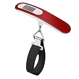 Rhorawill Kofferwaage Digitale Kofferwaage Gepäckwaage Kofferwaage Tragbare Hängewaage Max 50kg / 110 lb, Tara-Funktion, Kofferwaage für Reisen / Familienleben（Rot）