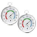 Sporgo 2 Stück Thermometer Hygrometer: 10cm Präzisions Hygrometer Analog, Kabelloses Wandmontiertes Thermometer mit Aufhängeöse, Thermo-Hygrometer für Innen Aussen Häuser, Gewächshäuser, Gärten (A)