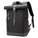 Inateck RollTop Rucksack Herren Damen 13L-17L Fahrradrucksack Schulrucksack für Uni Freizeit Job Sport Reisen, Stylische Tagesrucksack mit 15 Zoll Laptopfach, Schwarz