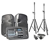 Vonyx PSS302 - PA Anlage Komplettset mit Mischpult, Beschallungsanlage, 300 Watt, DJ Anlage PA Lautsprecher Set mit Mikrofon und Stativen, Bluetooth, USB, SD, Fernbedienung, DJ, Sänger, Vorträge