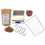 Jaeger Räuchereiprodukte | Räucher-Set Hausschlachter – Komplettset zum Fleisch räuchern – inkl. Schinkennetz, Fleischhaken, Edelstahlroste, Räuchermehl & Gewürzwaage – Made in Germany