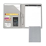 Business-Konferenz-Faltmappe aus Leder, A4-Konferenzmappe aus Leder mit Kartenhaltern, erweiterbaren Taschen, Block for Briefe und Notizen(Silver)