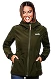 MARIKOO leicht gefütterte Damen Übergangsjacke kurz Outdoor-Jacke mit Jersey-Innenfutter und großer Kapuze Brombeere Olive Gr. L