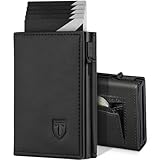 TEEHON Geldbörse Herren, Portmonee Herren mit Münzfach & RFID Schutz, Leder Portmonee Slim Wallet Geldbeutel, 10 Fächer für Kreditkarten, Magnetischer Wallets for Men, Kartenetui Herren - Schwarz