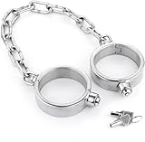 YAXZA 1 Paar Schwere Runden Metall Fußfesseln mit Presse Lock Betten Fesselspiel BDSM Fußschellen Erotik Sklave SM Extrem Bondage Sexspielzeug für Paare Frauen Männer