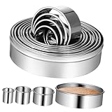 FUNNETOYU 12 Stück Edelstahl-Mousse Ring Formen metallisch Kreisschneider backen Bäckerei Tortenringe zum Backen Bastelpinsel runder Ausstecher Keksring Backring Kochring Rostfreier Stahl