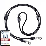 elevenants® Verstellbare Hundeleine 3 Meter | Robuste Nylon Umhängeleine für mittelgroße bis große Hunde | Führleine mit 200kg Zugkraft | Doppelleine mit 2 Karabiner (Schwarz)