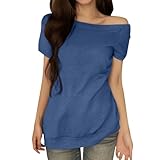 Off Shoulder Oberteil Damen Kurzarm Elegant Sexy Schulterfreies Top Oversize Shirt Party Sport Lang Party Oberteil T-Shirt Sommer Curvy Y2k Longshirt Tunika