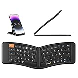 ProtoArc XK03 Bluetooth Klapptastatur Faltbare Tastatur | Ergonomische Kabellose Tastatur Ultra Dünn Wiederaufladbare Tastatur | PU-Leder Split Tastatur für Windows/Android/iOS, QWERTZ - Schwarz