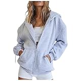Zip Hoodie Damen, Hoodie Damen Sweatjacke Baumwoll Kapuzenjacke Herbst Lang Sweatshirt Kapuzenpullover Mit Kapuze ReißVerschluss Mantel Oversize Pullover 2025, M
