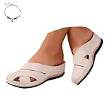 Lässige Sandalen für Damen, runde Zehenpartie, Plateau-Keilsandalen, geschlossener Zehenbereich, gekreuzt, geflochten, flache Pantoletten, bequeme Slip-on-Hausschuhe, rückenfreie Loafer, beige, 38.5