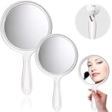 2 Stück Handspiegel mit Griff, Ø 12.5 cm und 9.9 cm Handspiegel, Friseure Rasierspiegel Kosmetikspiegel, Reise Kleiner Handspiegel Handspiegel mit Vergrößerung für Handheld, Salon Friseur-Spiegel