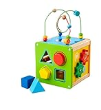 Eichhorn Kleiner Spiel- und Lernwürfel - Motorikspielzeug mit Dreh- und Schiebefunktion, Motorikschleife und Spiegel, aus FSC zertifiziertem Birken-, Buchenholz und Sperrholz, 15x15x27 cm, ab 1 Jahr