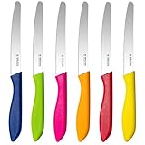 targzier Frühstücksmesser Set 6-teilig,Brötchenmesser Wellenschliff,Bunt Brotzeitmesser,Tomatenmesser,Buttermesser,Scharfes tafelmesser wellenschliff,Spezialklingenstahl,Spülmaschinenfest,Multicolor