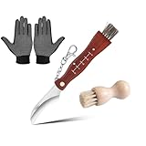 Norhogo Pilzmesser mit Bürste und Lineal, Taschenmesser, Klappmesser aus rostfreiem Stahl, mit Pilzbürste aus Holz, Pilzmesser mit Handschuhen