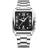 Silverora Uhren Herren Rechteckig Gläntzend : 3ATM Wasserdicht Diamantschuppen Analoge Quarz Armbanduhren Edelstahlarmband Herrenuhren mit Leuchtende Zeiger Geschenke für Männer Schwarz Silber