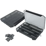 2 Stück Köderbox Angeln, Tackle Box Angelkoffer aus Kunststoff Angelbox Tackle Box Angeln Angeltasche für Angelköder, Angelblei, Angel Koffer mit 10 Verstellbaren Trennwänden, Ködertasche Schwarz