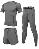 Wayleb Herren Fitness Kleidung Männer Workout Bekleidung Outfit Sportbekleidung 3 Teiliges Kompression Set Trainingsanzug Atmungsaktiv Kompressions Shirts für Herren