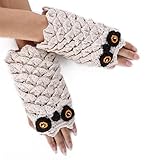 JHS-TECH Fingerlose Handschuhe für Damen und Herren, Eulen-Design, warme gestrickte fingerlose Fäustlinge mit Daumenloch, süße weiche Tipphandschuhe für kalte Hände