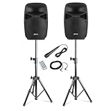 Vonyx VPS082A - PA Lautsprecher Aktiv Set, 400 Watt Party Lautsprecher mit Bluetooth und Mikrofon mit Stativ, PA Anlage Komplettset, 15 Zoll LED, USB, MP3, DJ Boxen, DJ Set Komplett, Schwarz
