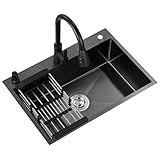 Edelstahl-Küchenspüle Mit Ausziehbarem Wasserhahn-Abtropfkorb – Einzelbecken, Unterbau-/Einbauspüle, Einfache Reinigung, Tägliches Geschirrspülen(55 * 45cm)