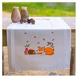 VERVACO Stickpackung Kreuzstich Set Vorgedruckt Tischläufer Herbstwald Stickdecken Vorgezeichnet DIY Basteln Erwachsene Kreativ Stickläufer zum Selbersticken 40 x 100 cm Stickset