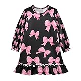 ISAOA Mädchen-Nachthemd, Nachtwäsche, leichtes Nachthemd, weiches Pyjama-Kleid für Mädchen von 3–10 Jahren, rosa Schleife, schwarzer Hintergrund, multi, 5-6 Years