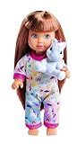 Evi Love Pyjama, 3-fach sortiert, es wird nur ein Artikel geliefert, Puppe in einem süßen Pyjama mit Einhornkuscheltier, 12cm Spielpuppe , ab 3 Jahren