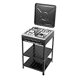 HarBin-Star - 4 Flammig Gaskochfeld mit Rutschfester Halterung, Grillwagen mit Deckel, Freistehender Gaskocher, Gasherd Camping Gasherd, 49 x 49 x 79cm (Schwarz)