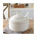 Porzellan-Suppenterrine mit Deckel und Löffel, Doppelgriff-Servierschale, Goldrand-Design, mikrowellen- und spülmaschinenfest