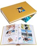 1DOT2 Fotoalbum, 10,2 x 15,2 cm, für 402 Fotos mit Memo-Einstecktaschen, Fotobuch, Leineneinband, Fotoalben mit Platz zum Schreiben, für Hochzeit, Familie, Baby, Urlaub, Muttertag, indisches Gelb