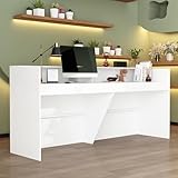 Empfangstheke mit großer Arbeitsfläche,Rezeptionstheke, Empfangstresen, Rezeption-Tisch, Rezeptionsmöbel, Bürothek mit Sichtschutz, Weiß, 220 x 60 x 100cm