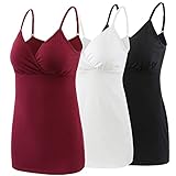 COLOMI Still-Tanktops für Mutterschaft Unterhemden für Schwangere BH zum Stillen Basic Camisole (Black+White+Red Wine/3Pack, S)