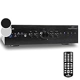 Auna Hifi Verstärker Stereo, Verstärker-Hifi-Stereo, Mini Verstärker mit Bass- und Höhenregler, Musik-Verstärker-Lautsprecher mit Fernbedienung, AV Receiver, 2 Kanal AUX-Verstärker für MP3 & CD Player