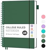 RETTACY Notizbuch A5 Liniert, Leichtgewicht Ringbuch, Tagebuch 80 Blatt / 160 Seiten Zum Schreiben, 100 G/m² College-liniertes Papier, PVC, 14.8 x 21cm - Dunkelgrün
