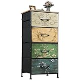 WLIVE Kommode mit 4 Schubladen aus Stoff, Kommodenschrank für Schlafzimmer, Kommode Wohnzimmer, mit Stabiler Stahlrahmen, Bohemien