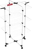 Vileda Mixer 3 Wäscheständer Turm, 30m Leinenlänge, 3 Ebenen für 2 Waschladungen, Flex-Gelenk, rollbar, 5 x 127,5 x 71 cm, Grau, Eco-Verpackung