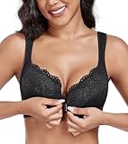 DotVol Damen Große Größen BH Vollschalen Ungepolster U-Rücken BH mit Breiten Trägern Floraler Spitze BH Soft Cup Bra(Schwarz,90C)