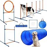 KALDJKS Agility Set Hunde, Teiliges Set Agility-Ausrüstung für Hunde, Slalom, Agility Hürde, Sprungring & Hundetunnel, Perfekt für den Park, Interessant Spiele, Hundetraining Spiele